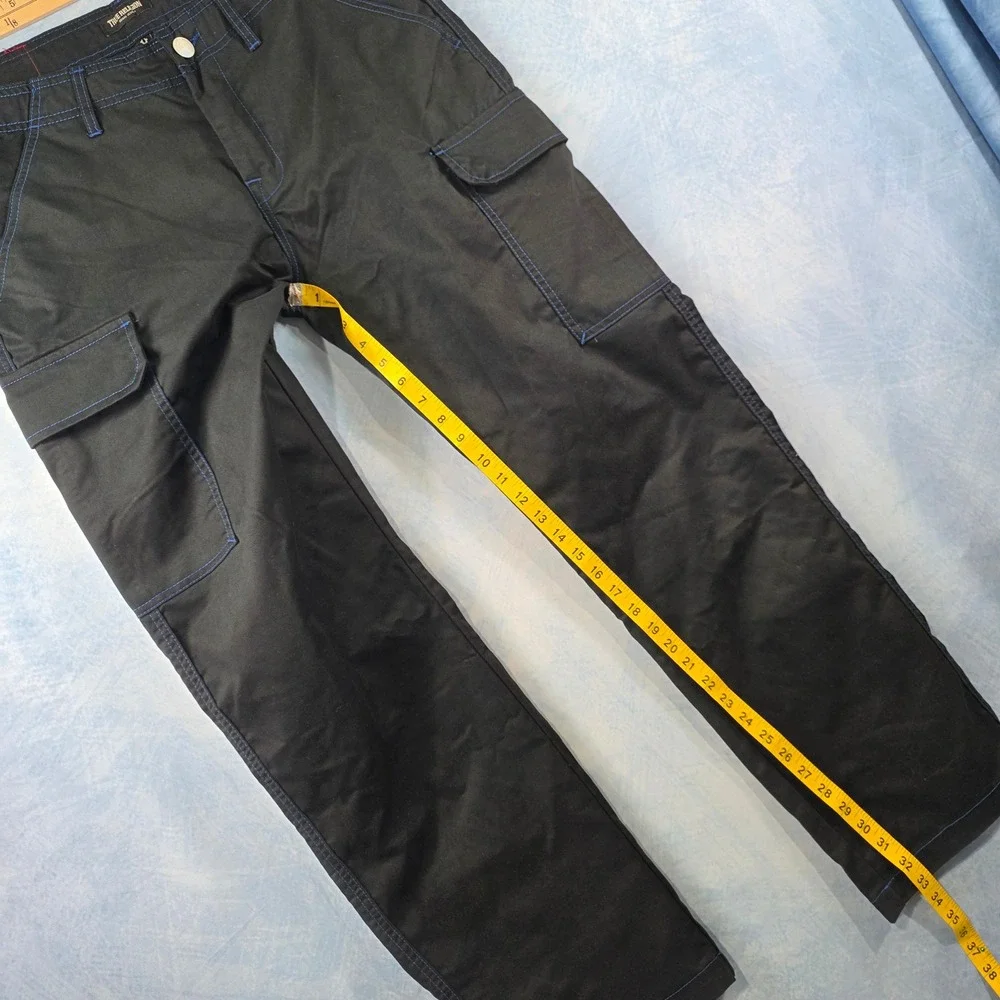 True Religion Mens Cargo Pants Jet Black‎ Pacific Blue Stitch 108335 Size 32 NWT